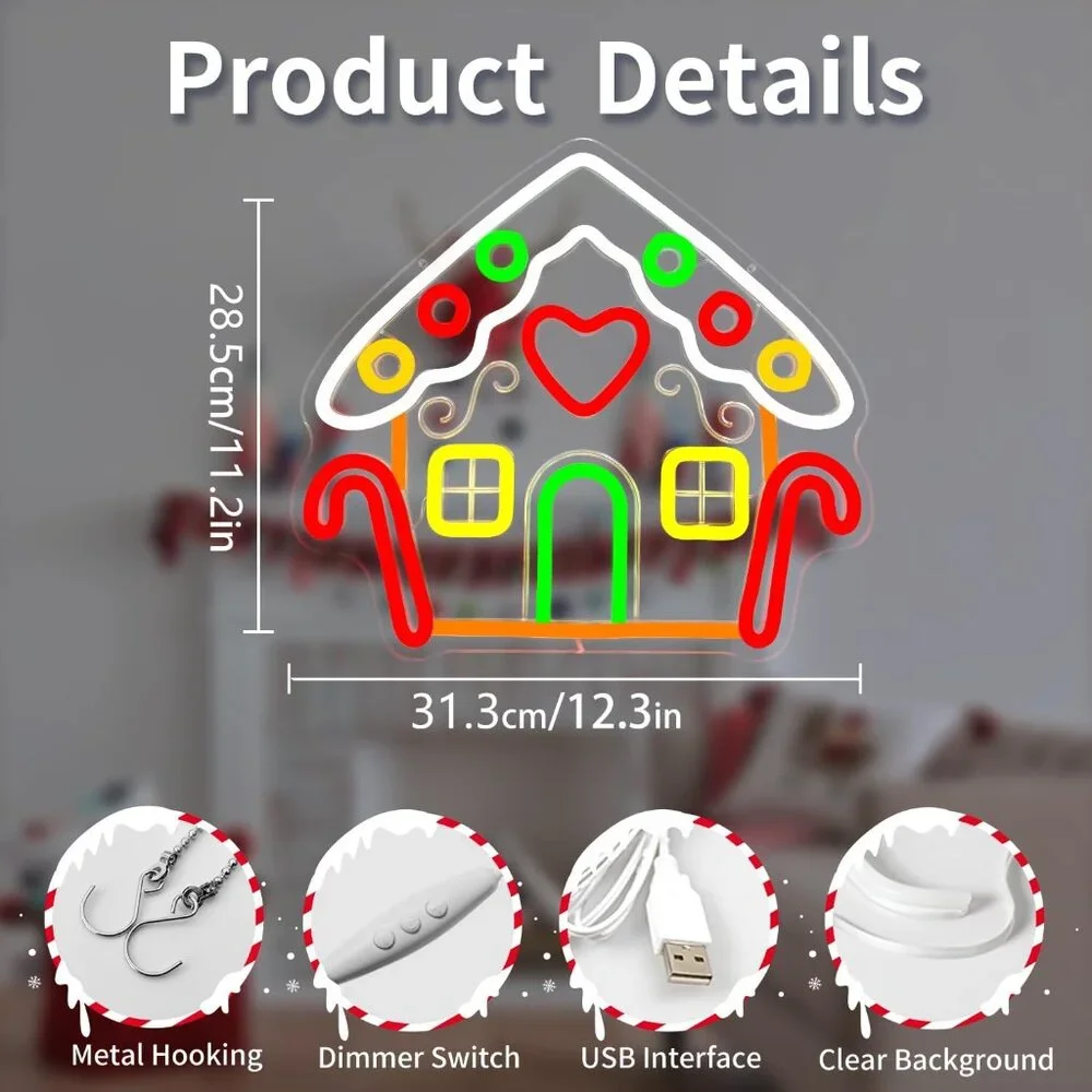 New Gingerbread House Neon Sign LED Light for Christmas, Window & Holiday Decor - Picture 3 of 4